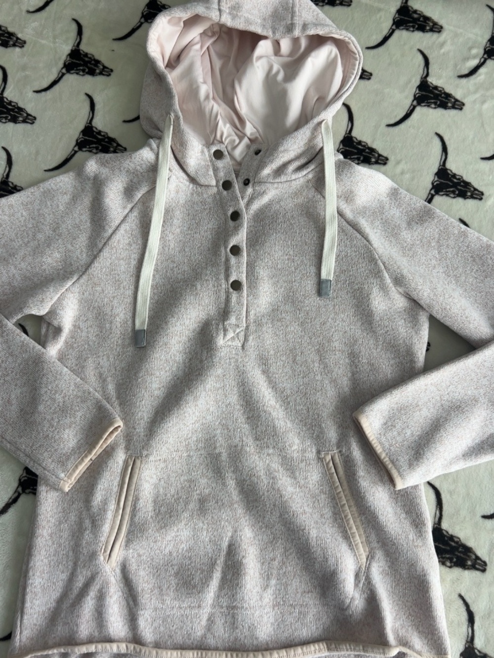 Thread & Supply Blush Heather Snap-Neck Hooded Pullover Size Medium